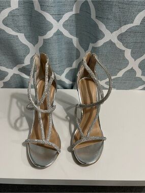 INC International Concepts Silver Rhinestone Strappy Heels